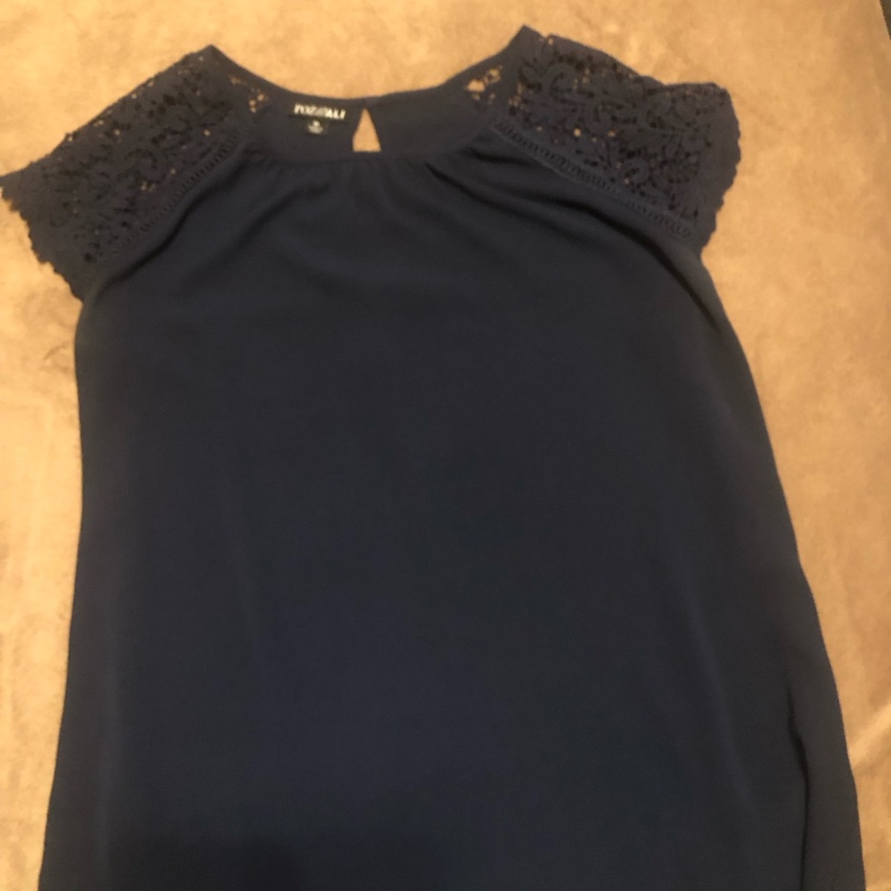Navy blouse with lace detail